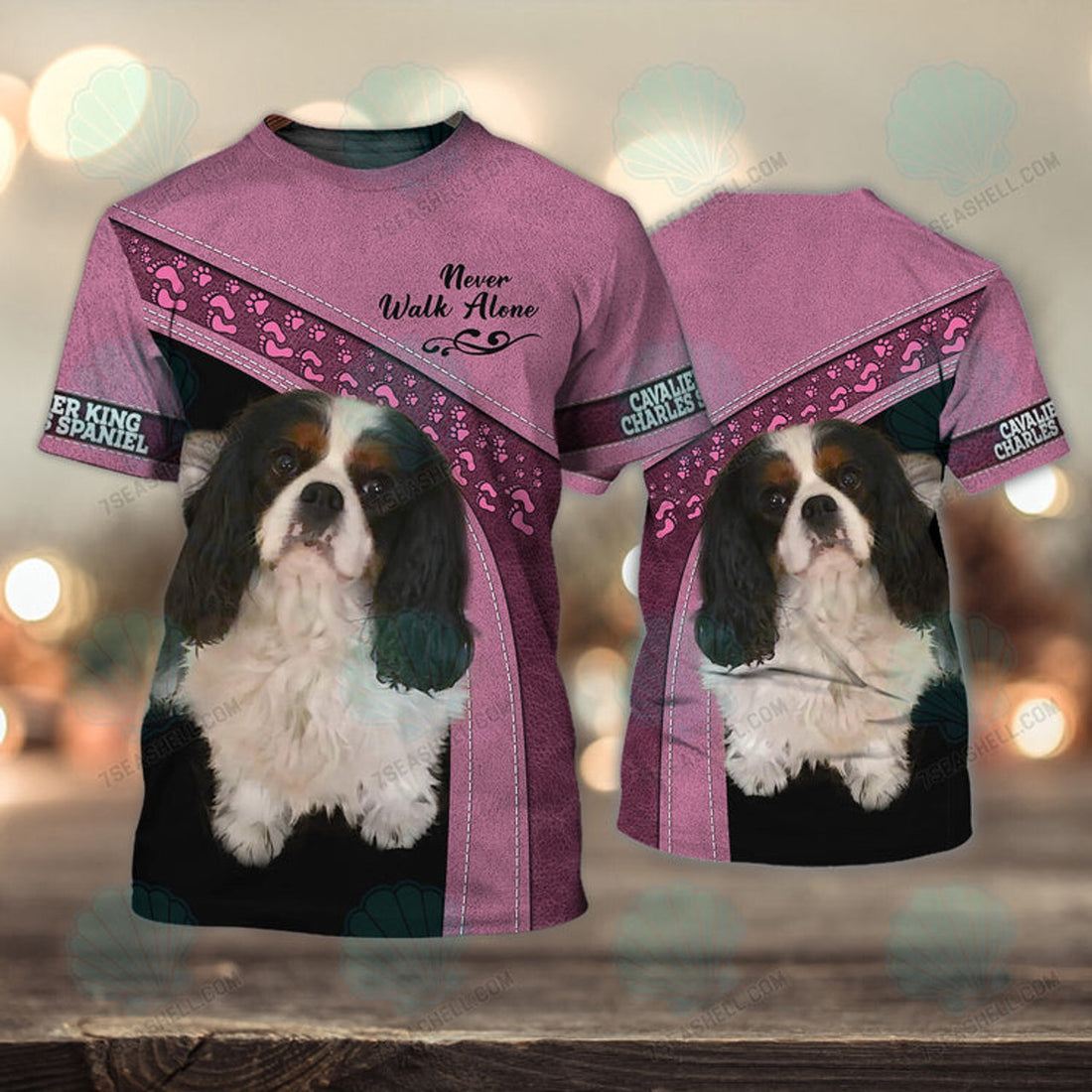 FUNSTUFFPRINT Cavalier King Charles Spaniel Love Pink Never Walk Alone 3D Full Print T-Shirt 3D T-shirt