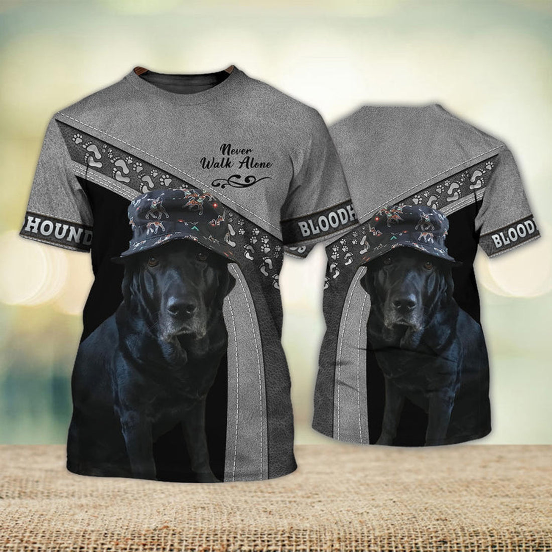 FUNSTUFFPRINT Bloodhounds Love Never Walk Alone 3D Full Print T-Shirt, Dog Memorial Gifts for loss of Dog 3D T-shirt