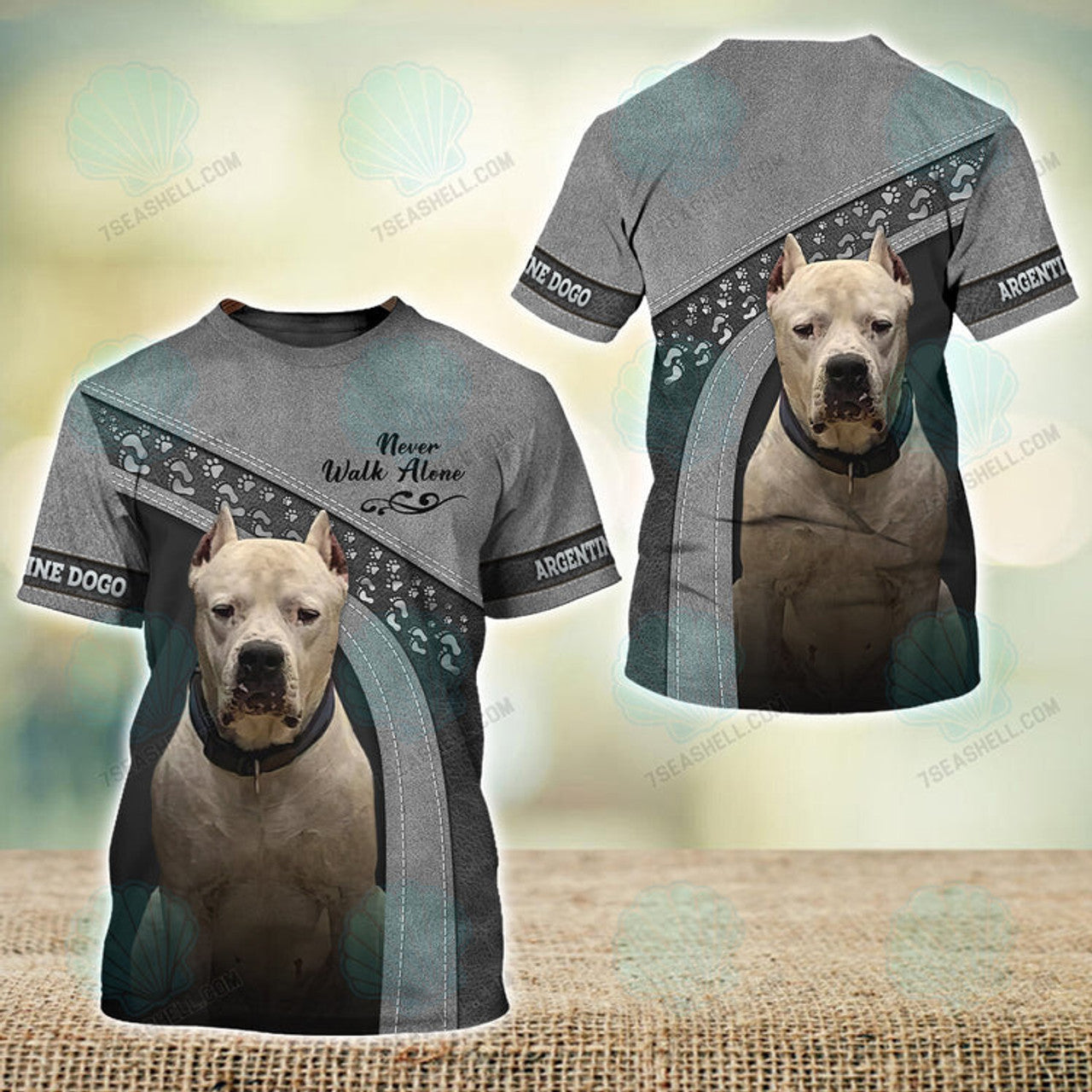 FUNSTUFFPRINT Argentine Dogo Love Never Walk Alone 3D Full Print T-Shirt, Christmas Dog Memorial Gifts for loss of Dog 3D T-shirt