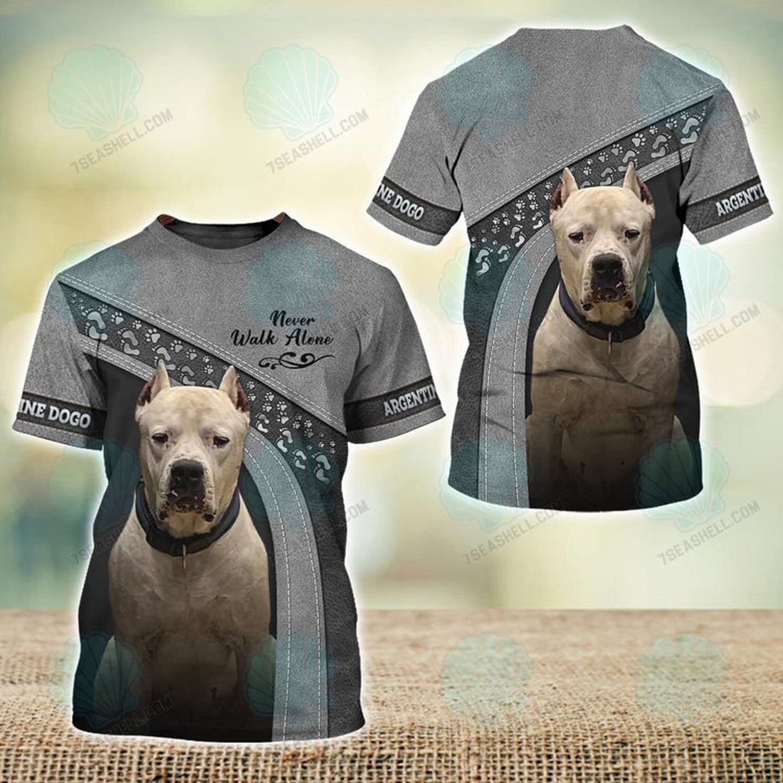FUNSTUFFPRINT Argentine Dogo Love Never Walk Alone 3D Full Print T-Shirt, Christmas Dog Memorial Gifts for loss of Dog 3D T-shirt