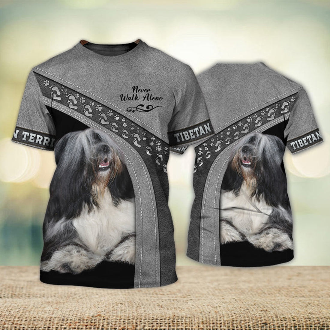 FUNSTUFFPRINT Tibetan Terrier Love Never Walk Alone 3D Full Print T-Shirt, Shirt For Dog Lovers, Dog Memorial Gifts for loss of Dog 3D T-shirt