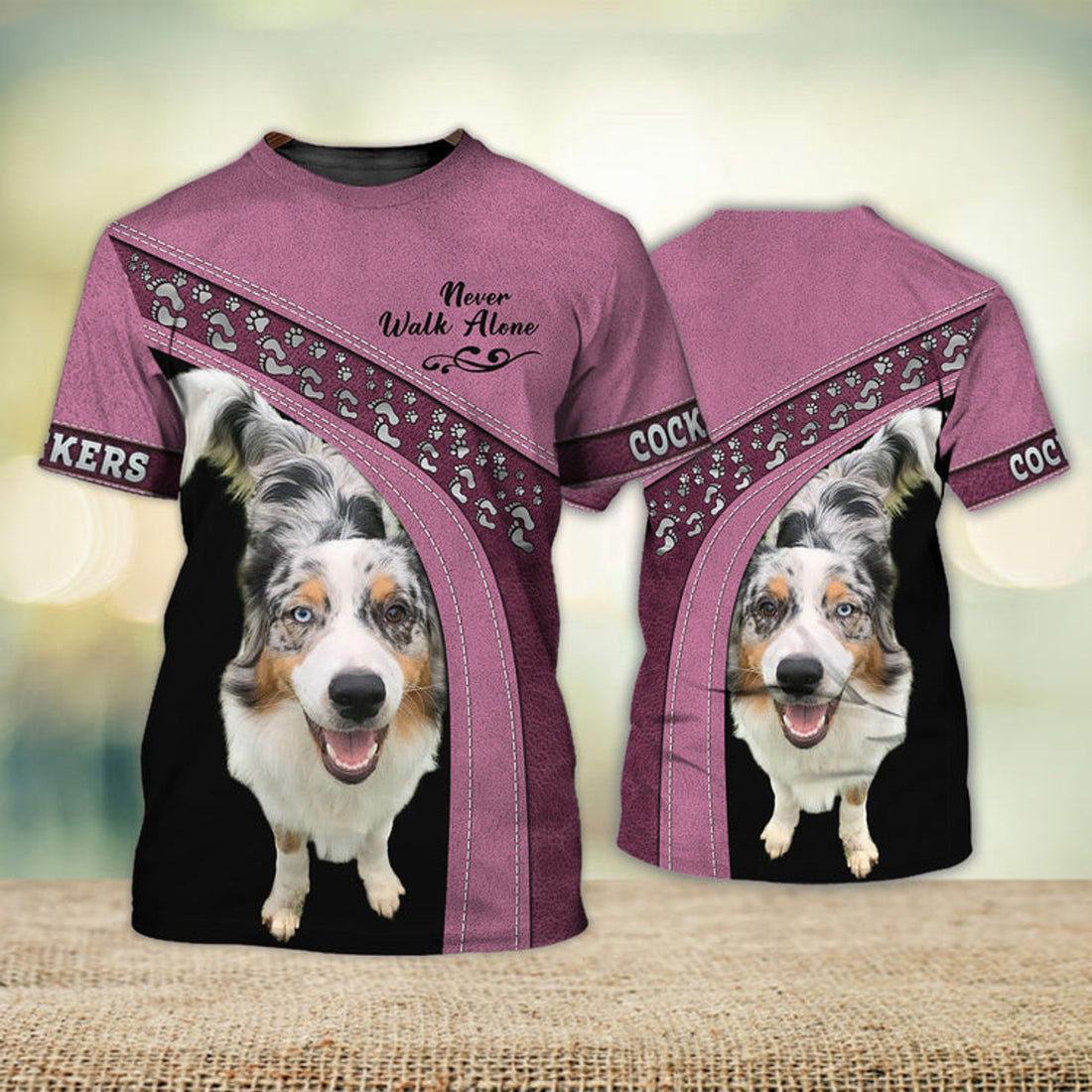 FUNSTUFFPRINT Cockers Love Never Walk Alone 3D Full Print T-Shirt, Shirt For Dog Lovers, Dog Memorial Gifts for loss of Dog 3D T-shirt