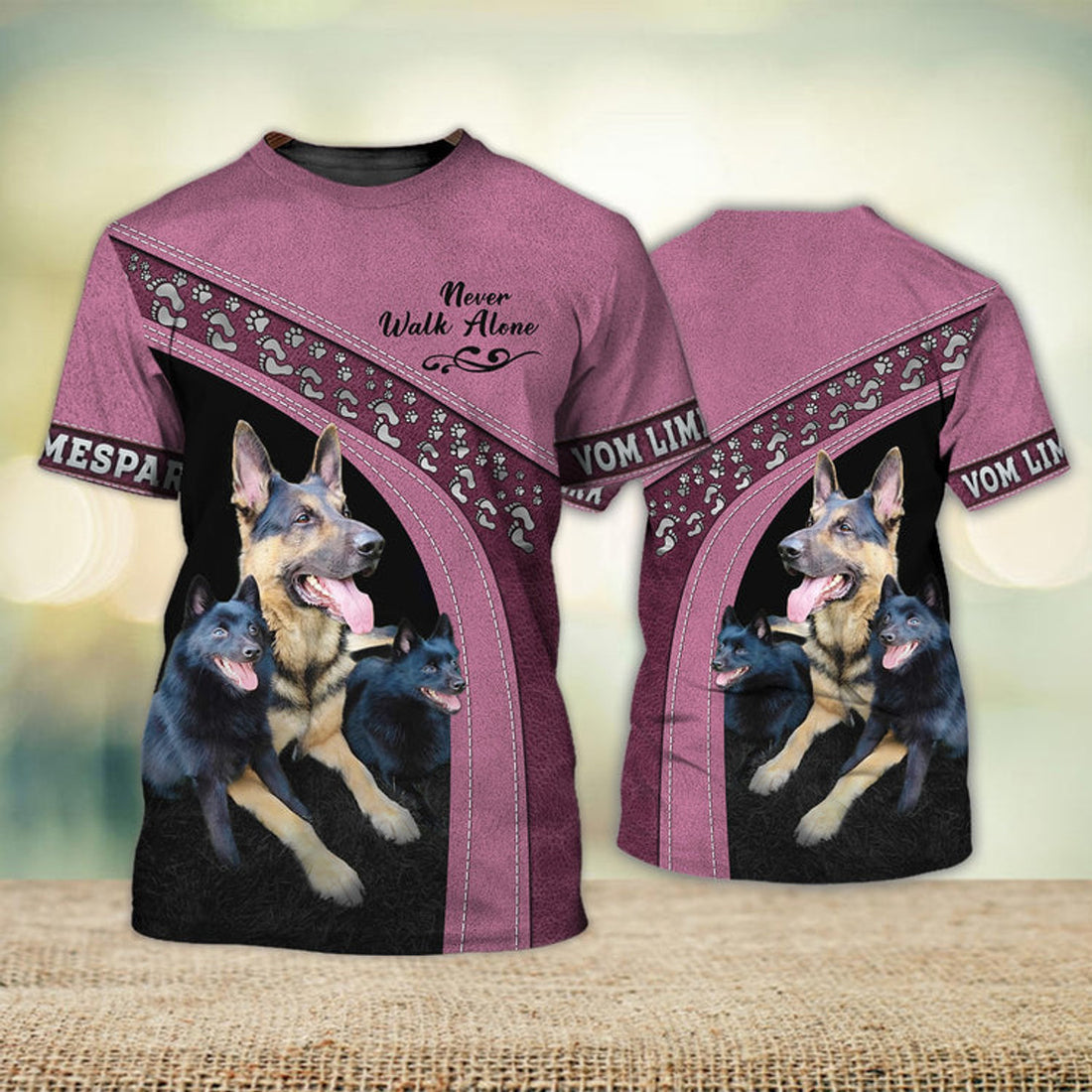 FUNSTUFFPRINT Vom Limespark Never Walk Alone Love Pink 3D Full Print T-Shirt, Shirt For Dog Lovers 3D T-shirt