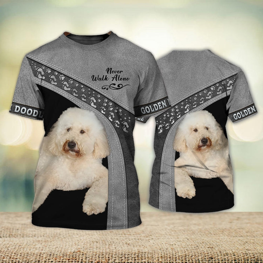 FUNSTUFFPRINT Golden Doodle Love Never Walk Alone Love 3D Full Print T-Shirt, Shirt For Dog Lovers, Dog Memorial Gifts for loss of Dog 3D T-shirt