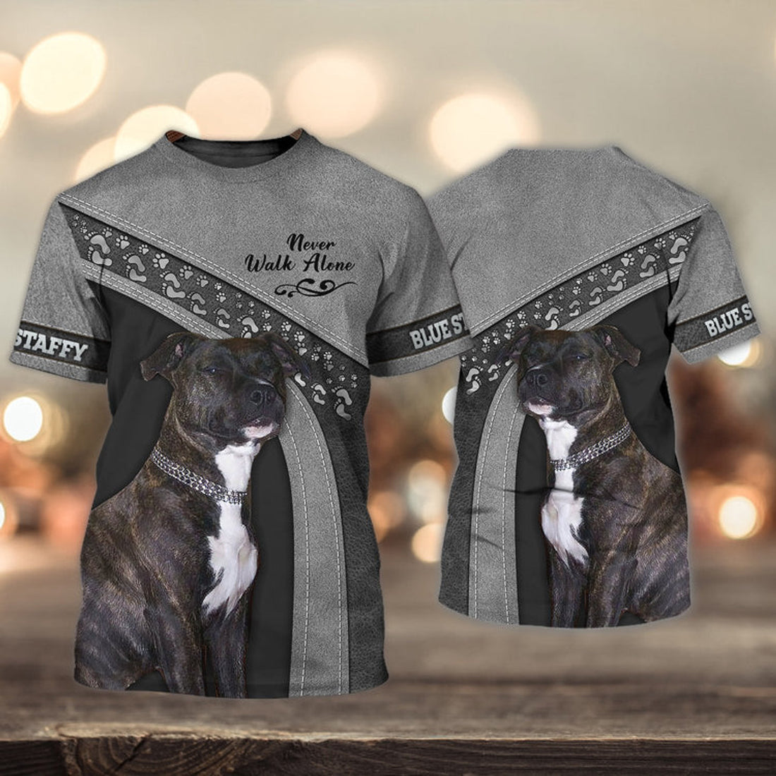 FUNSTUFFPRINT Blue Staffy Love Never Walk Alone Love 3D Full Print T-Shirt, Shirt For Dog Lovers, Dog Memorial Gifts for loss of Dog 3D T-shirt