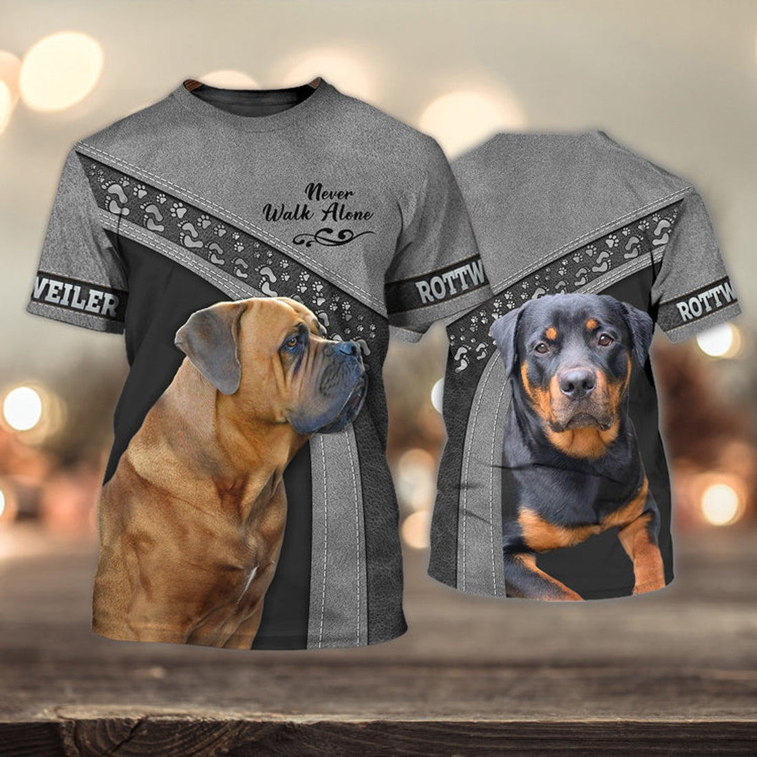 FUNSTUFFPRINT Rottweiler Love Never Walk Alone Love 3D Full Print T-Shirt, Shirt For Dog Lovers, Dog Memorial Gifts for loss of Dog 3D T-shirt