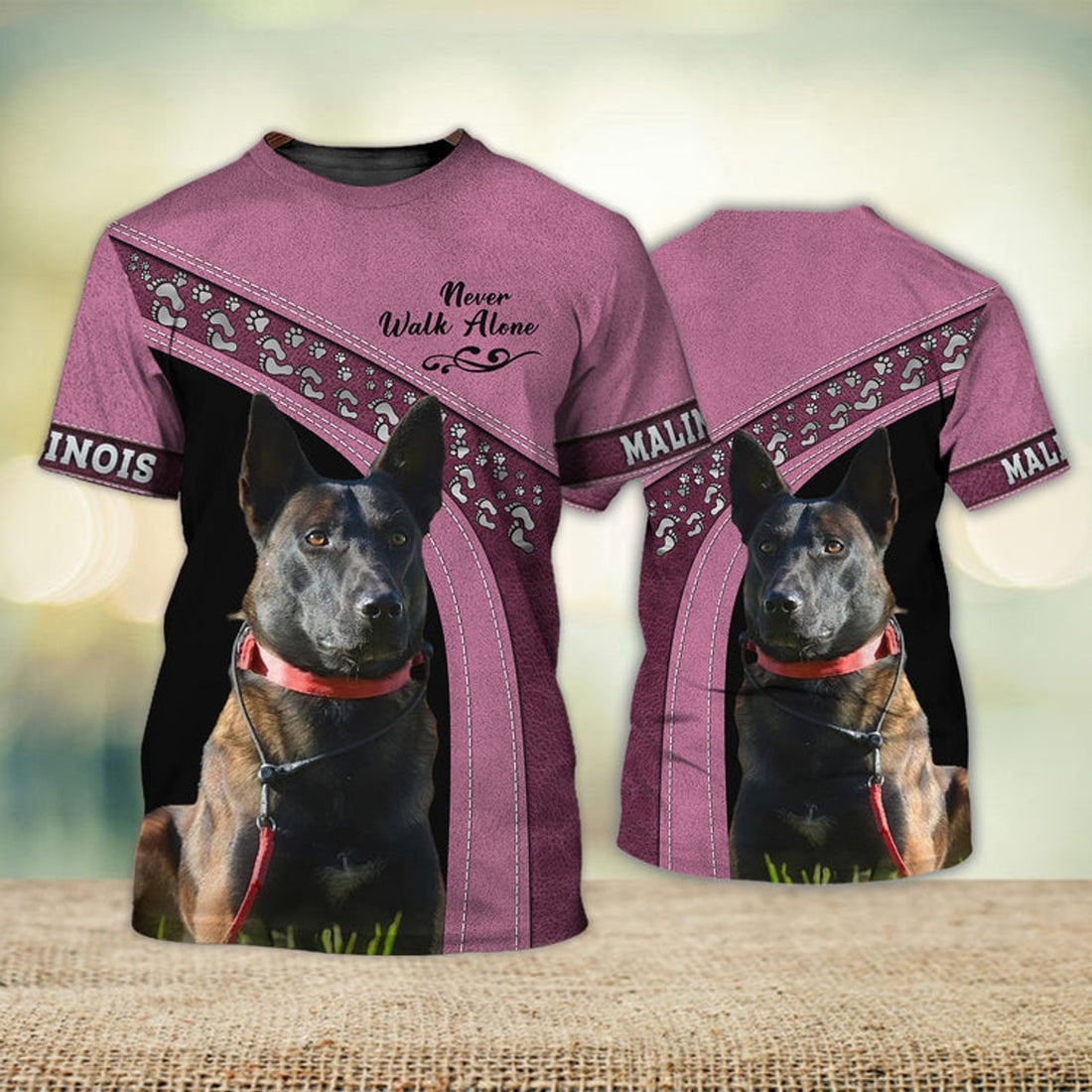 FUNSTUFFPRINT Malinois Love Never Walk Alone Love 3D Full Print T-Shirt, Shirt For Dog Lovers, Dog Memorial Gifts for loss of Dog 3D T-shirt