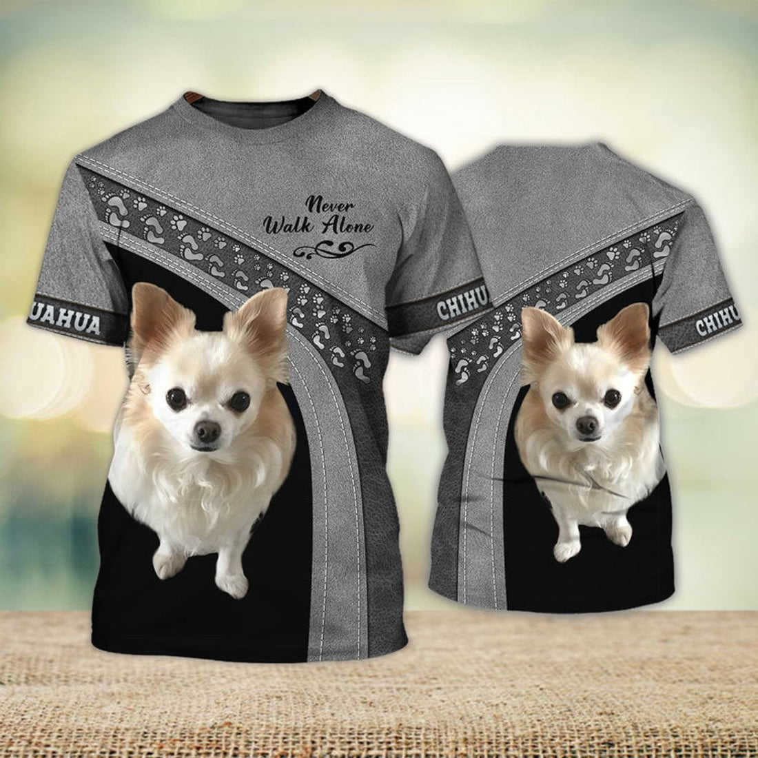 FUNSTUFFPRINT Chihuahua Love Never Walk Alone Love 3D Full Print T-Shirt, Shirt For Dog Lovers, Dog Memorial Gifts for loss of Dog 3D T-shirt