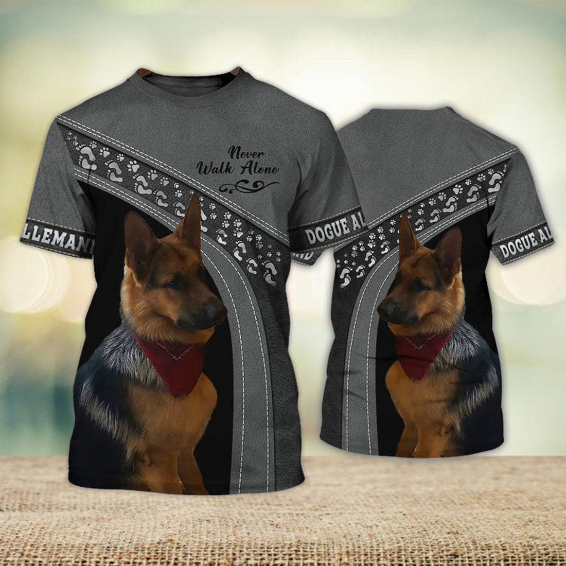 FUNSTUFFPRINT DOGUE ALLEMAND Love Never Walk Alone 3D Full Print T-Shirt, Shirt For Dog Lovers, Dog Memorial Gifts for loss of Dog 3D T-shirt