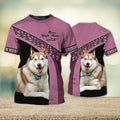 FUNSTUFFPRINT Siberian Husky Love Never Walk Alone Pink 3D Full Print T-Shirt, Shirt For Dog Lovers, Dog Memorial Gifts for loss of Dog 3D T-shirt