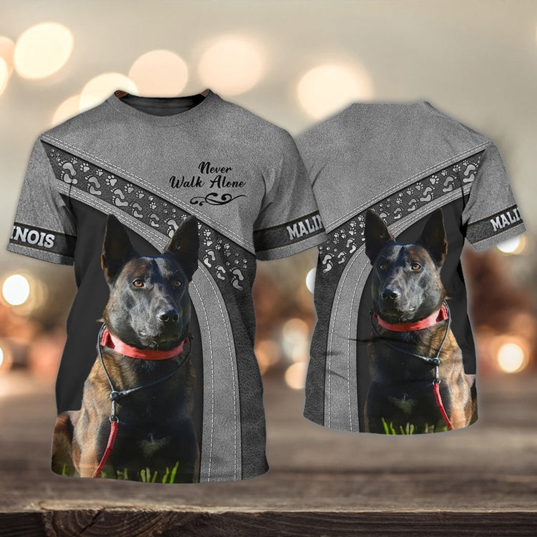 FUNSTUFFPRINT Malinois Love Never Walk Alone Love 3D Full Print T-Shirt, Custom Memorial Apparel Shirts, Dog Memorial Gifts for loss of Dog 3D T-shirt