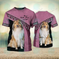 FUNSTUFFPRINT Rough Collie Love Never Walk Alone 3D Full Print T-Shirt, Christmas Dog Memorial Gifts for loss of Dog 3D T-shirt