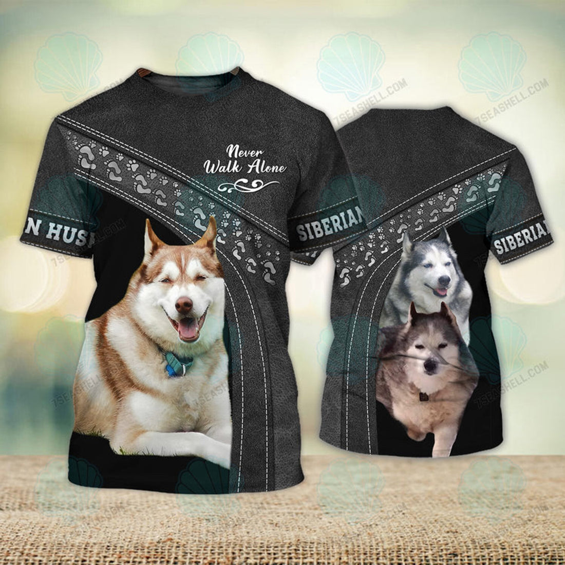 FUNSTUFFPRINT Siberian Husky Love Black Never Walk Alone 3D Full Print T-Shirt, Christmas Dog Memorial Gifts for loss of Dog 3D T-shirt