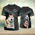 FUNSTUFFPRINT Siberian Husky Love Black Never Walk Alone 3D Full Print T-Shirt, Christmas Dog Memorial Gifts for loss of Dog 3D T-shirt