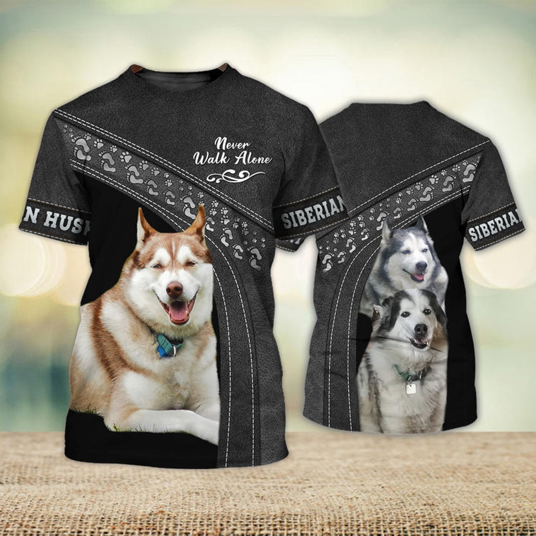 FUNSTUFFPRINT Siberian Husky Love Never Walk Alone 3D Full Print T-Shirt, Shirt For Dog Lovers, Dog Memorial Gifts for loss of Dog 3D T-shirt