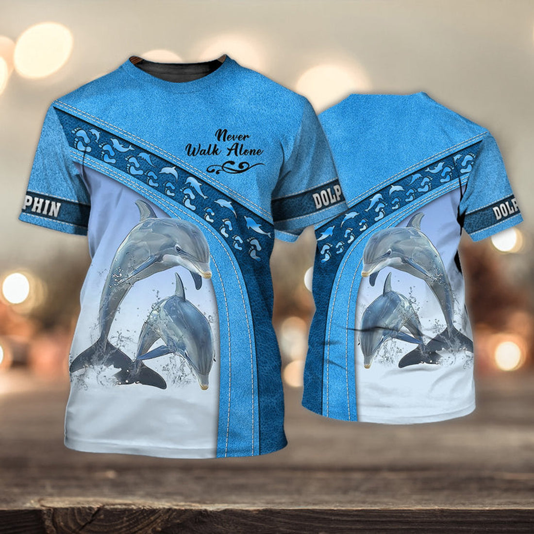 FUNSTUFFPRINT Dolphin Love Never Walk Alone 3D Full Print T-Shirt, PerfecT-Shirt for Dolphin Lovers 3D T-shirt