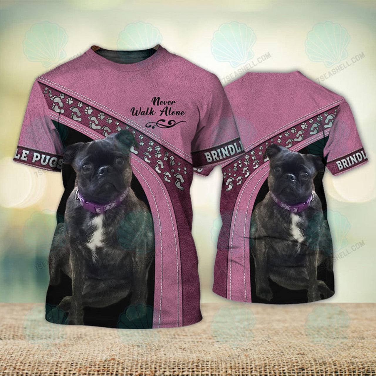 FUNSTUFFPRINT Brindle Pugs Love 3D Full Print T-Shirt, Christmas Dog Memorial Gifts for loss of Dog 3D T-shirt