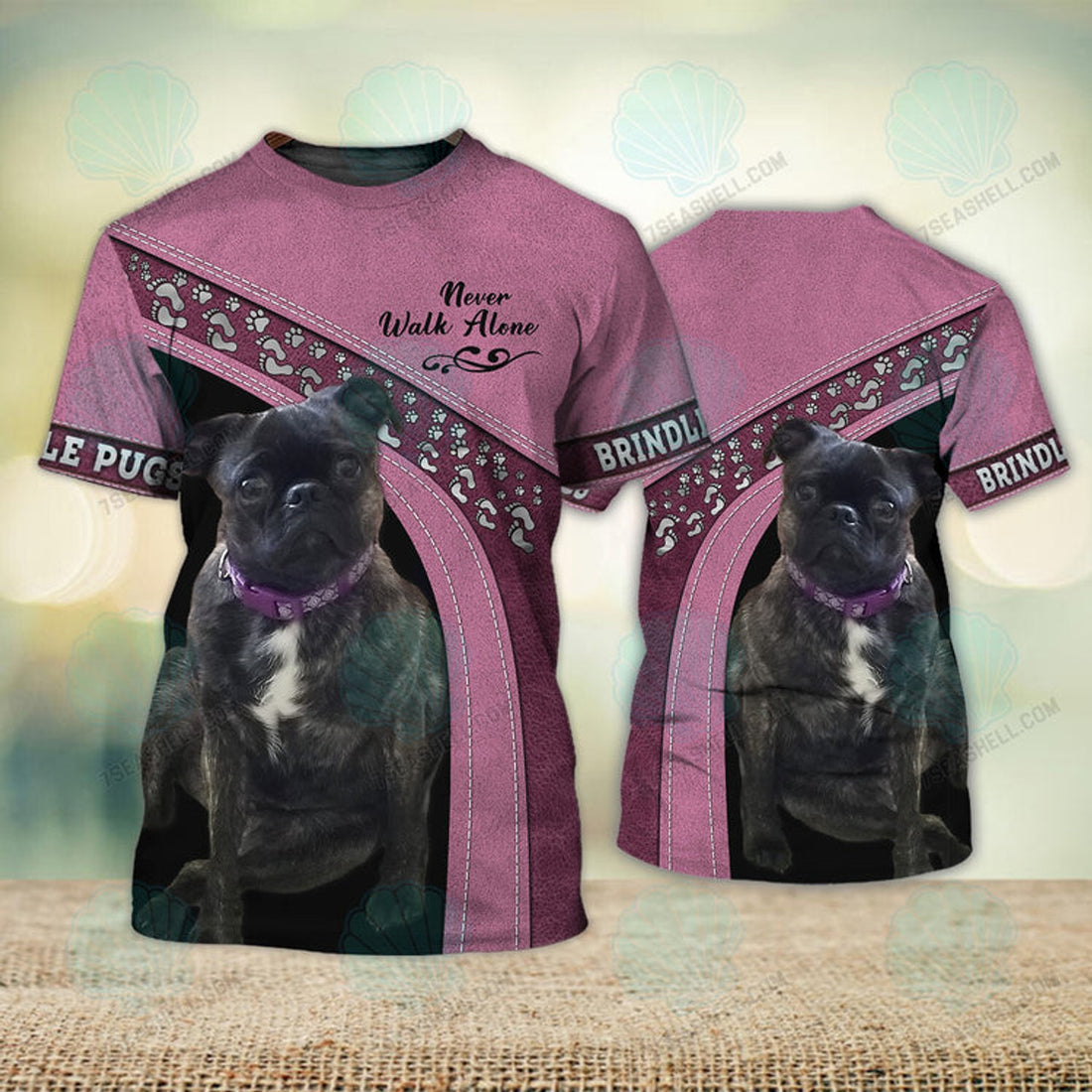 FUNSTUFFPRINT Brindle Pugs Love 3D Full Print T-Shirt, Christmas Dog Memorial Gifts for loss of Dog 3D T-shirt