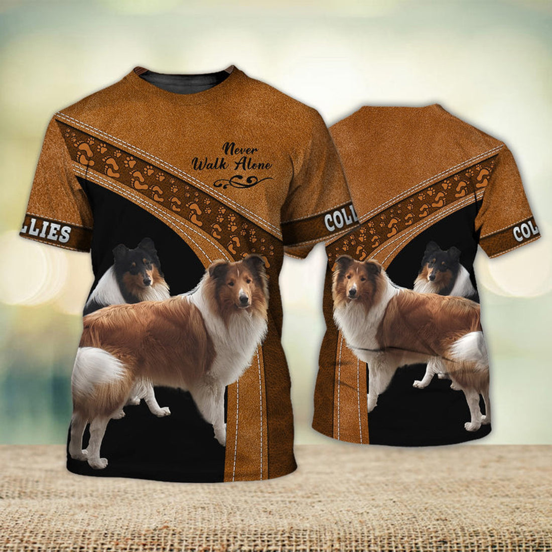 FUNSTUFFPRINT Collies Love Never Walk Alone 3D Full Print T-Shirt, Shirt For Dog Lovers, Dog Memorial Gifts for loss of Dog 3D T-shirt