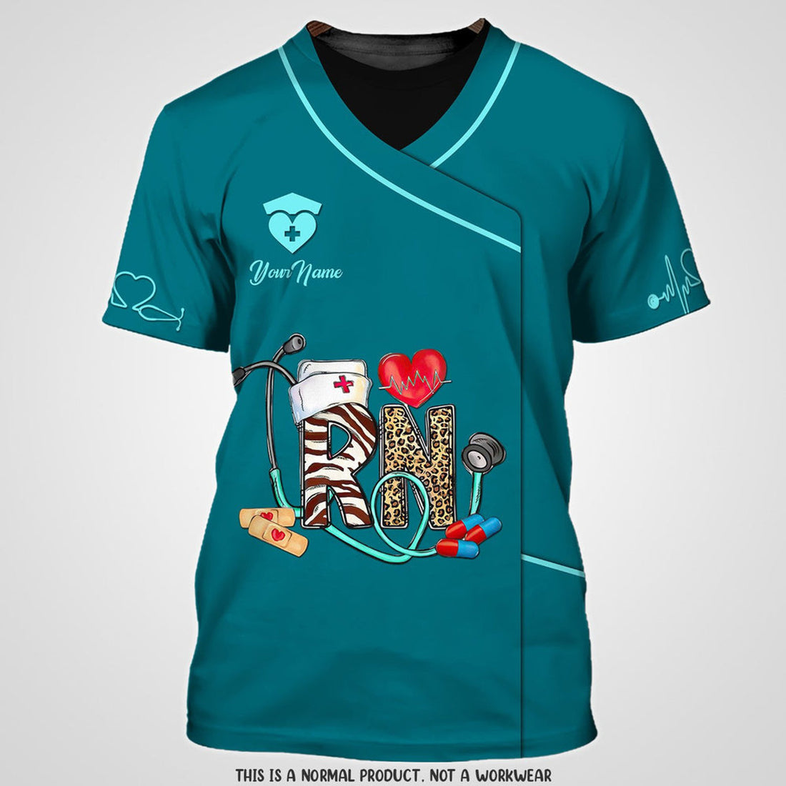 FUNSTUFFPRINT 3D All Over Print RN Uniform Medical Scrubs Clothing Custom RN 3D T-shirt