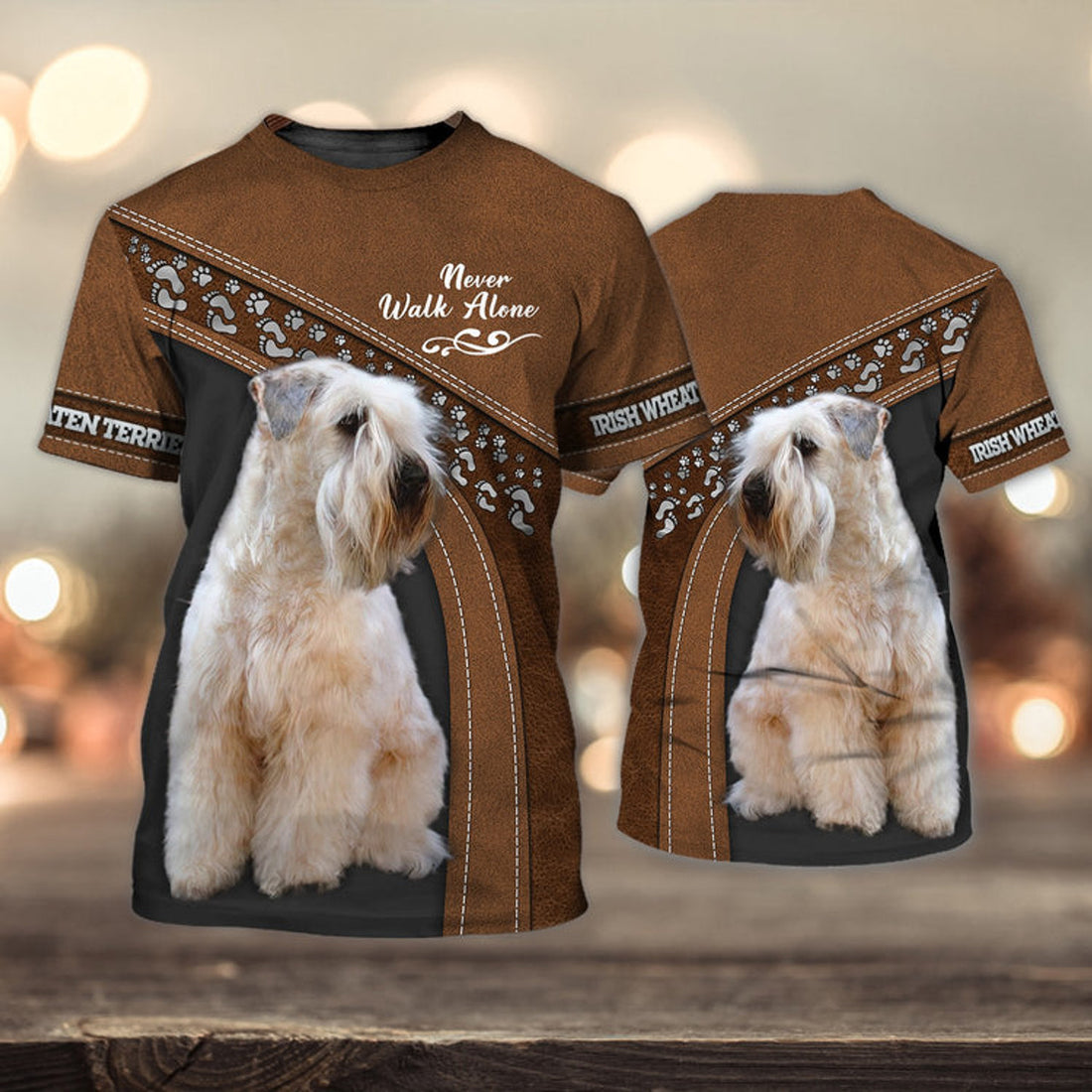 FUNSTUFFPRINT Irish Wheaten terrier Love Never Walk Alone Brown 3D Full Print T-Shirt, Shirt For Dog Lovers, Dog Memorial Gifts for loss of Dog 3D T-shirt
