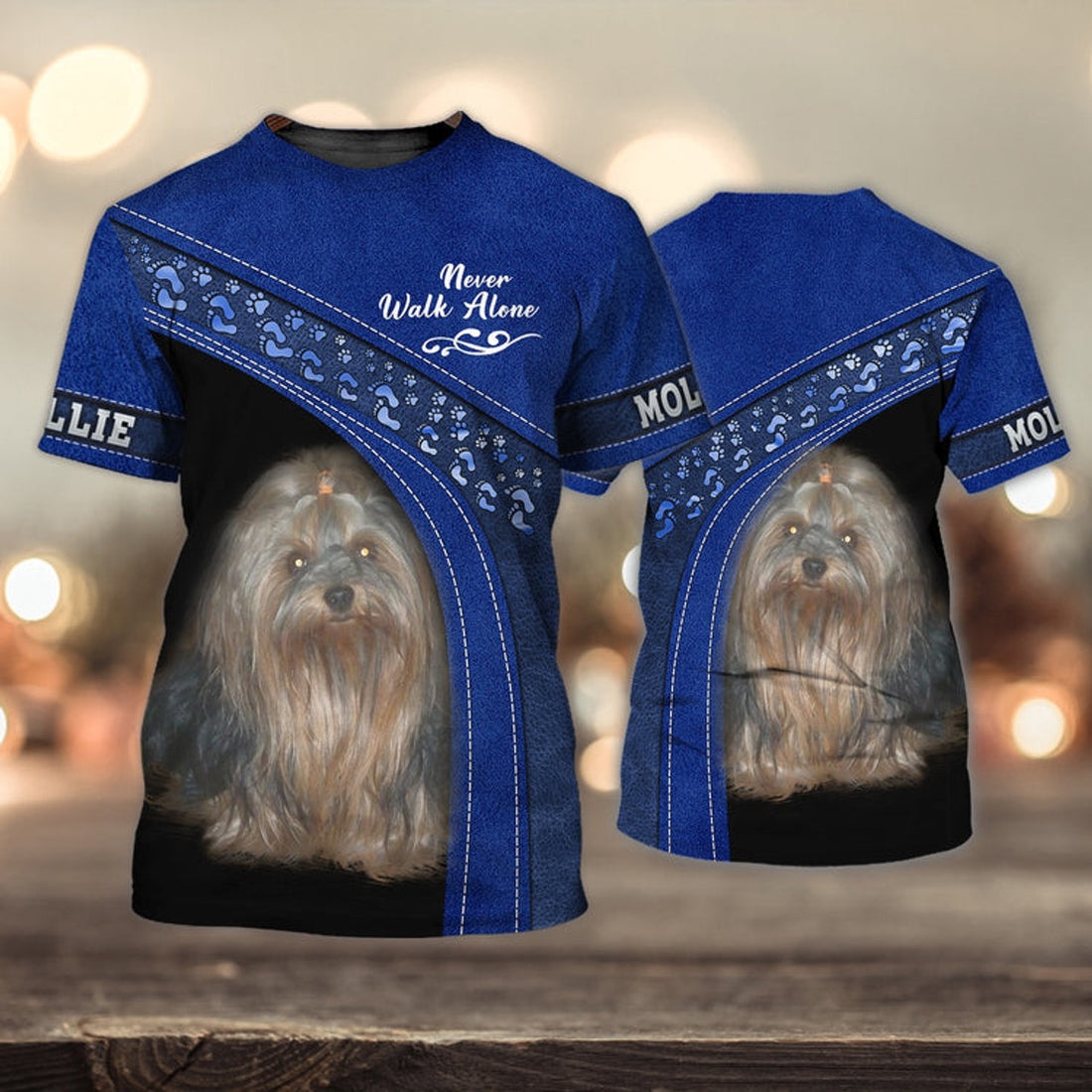 FUNSTUFFPRINT Mollie Love Never Walk Alone Blue 3D Full Print T-Shirt, Shirt For Dog Lovers, Dog Memorial Gifts for loss of Dog 3D T-shirt