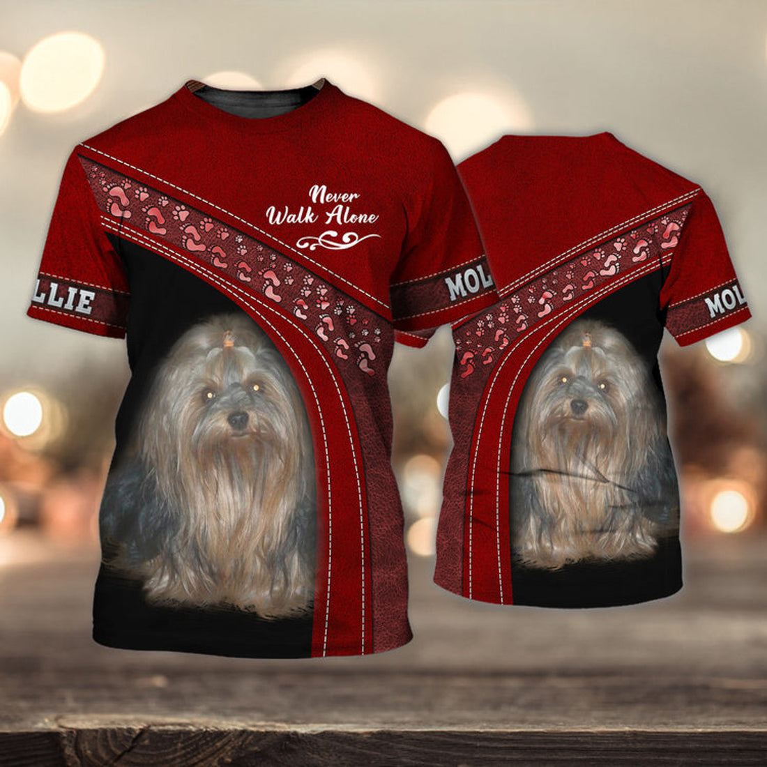 FUNSTUFFPRINT Mollie Love Never Walk Alone Red 3D Full Print T-Shirt, Shirt For Dog Lovers, Dog Memorial Gifts for loss of Dog 3D T-shirt