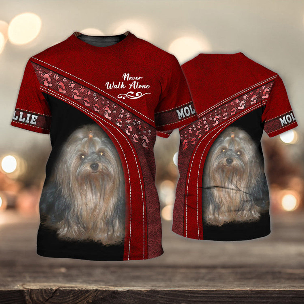 FUNSTUFFPRINT Mollie Love Never Walk Alone Red 3D Full Print T-Shirt, Shirt For Dog Lovers, Dog Memorial Gifts for loss of Dog 3D T-shirt