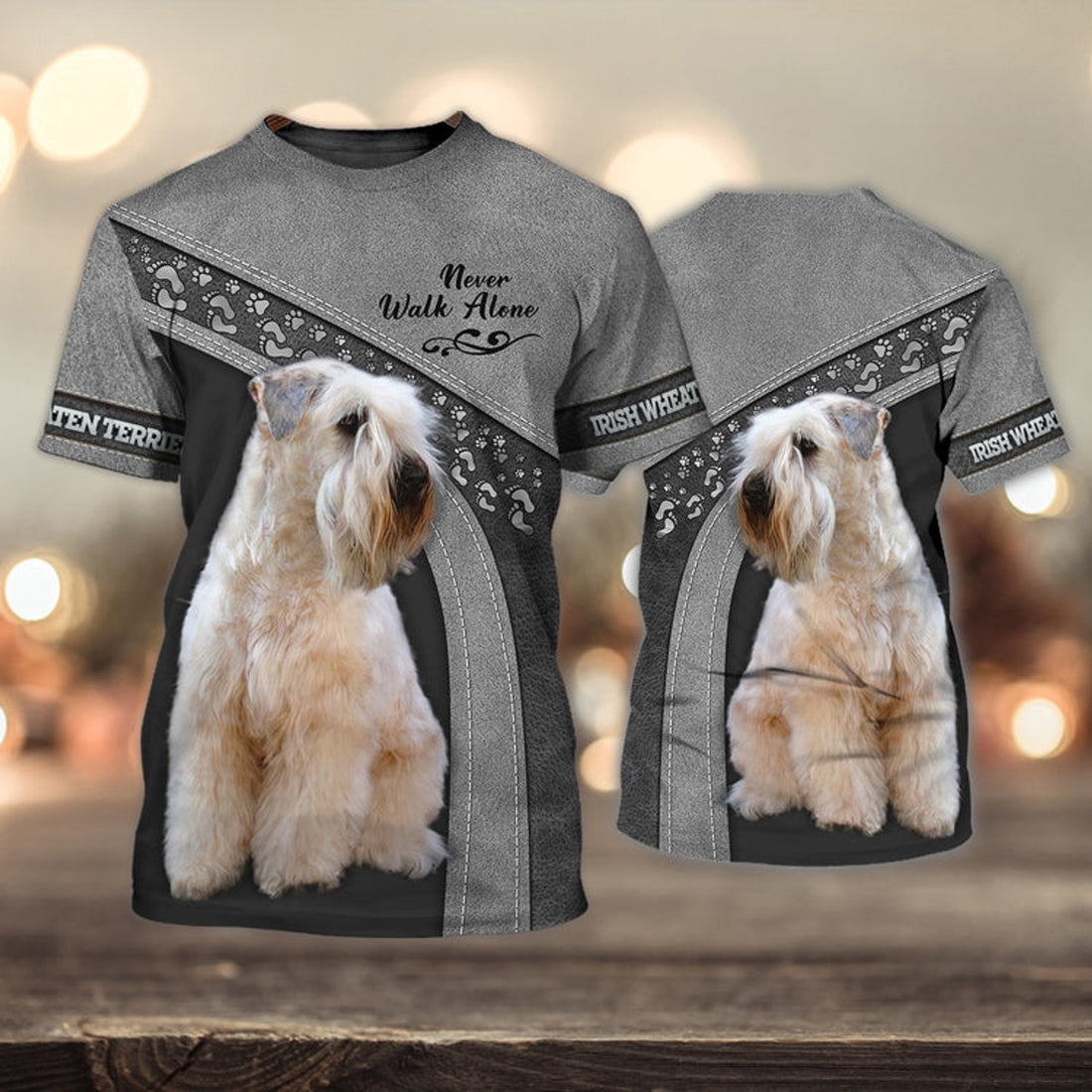 FUNSTUFFPRINT Irish Wheaten terrier Love Never Walk Alone Grey 3D Full Print T-Shirt, Shirt For Dog Lovers, Dog Memorial Gifts for loss of Dog 3D T-shirt