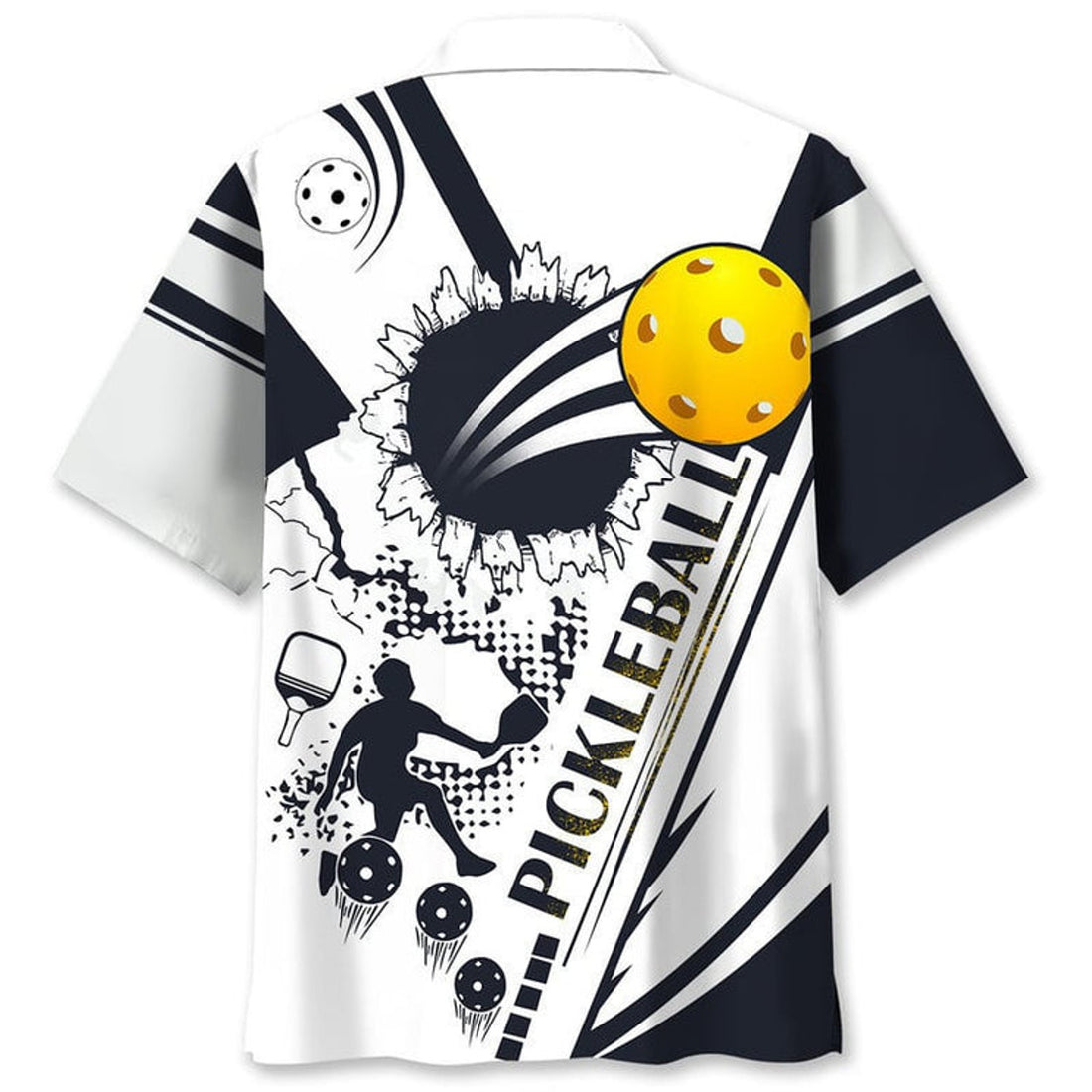 Pickleball White Black Hawaiian Shirt, Short Sleeve Summer Vacation Beach Shirts for Pickleball Lovers