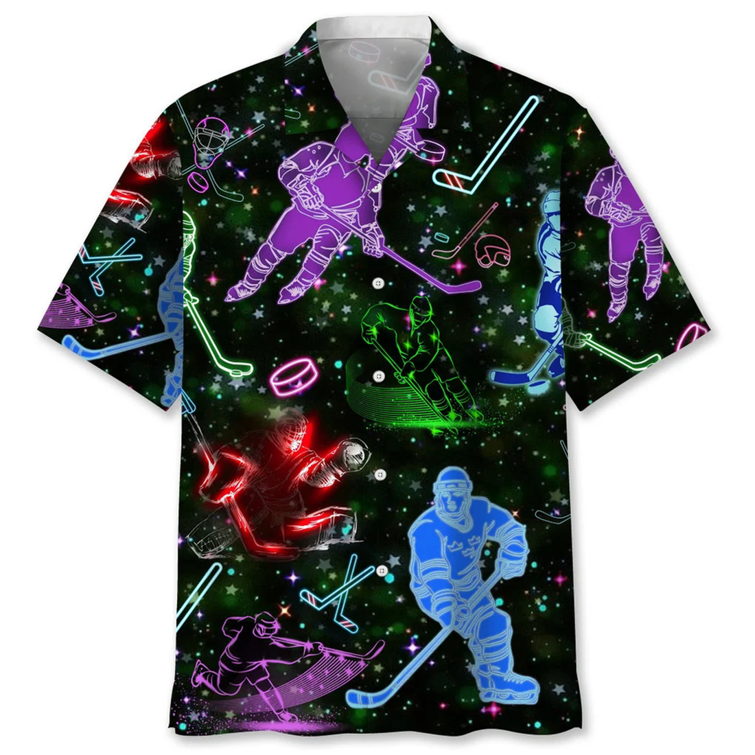 Hockey Neon Light Hawaiian Shirt, Summer Gift For Hockey Lovers