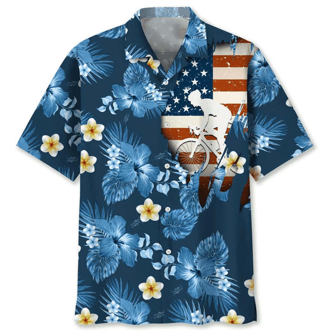 Cycling Usa Blue Tropical Hawaiian Shirt, Hawaii Shirt for Men Women, Flag Shirt