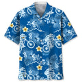 Mountain Bike Blue Nature Hawaiian Shirt, Unisex Summer Beach Casual Short Sleeve Summer Vacation Beach Shirts