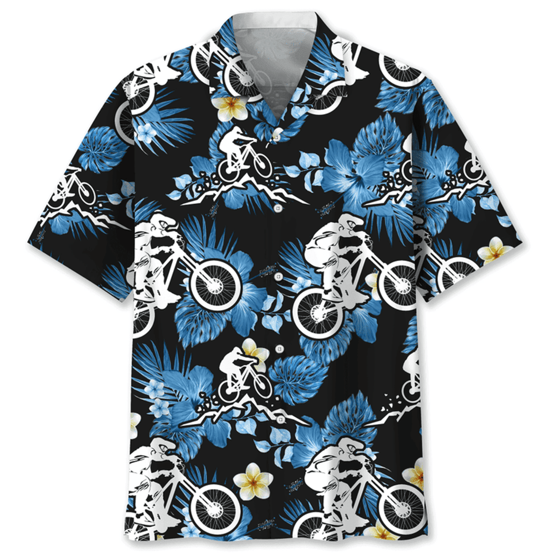 Mountain Bike Blue Nature Hawaiian Shirt, Unisex Summer Beach Casual Short Sleeve Summer Vacation Beach Shirts