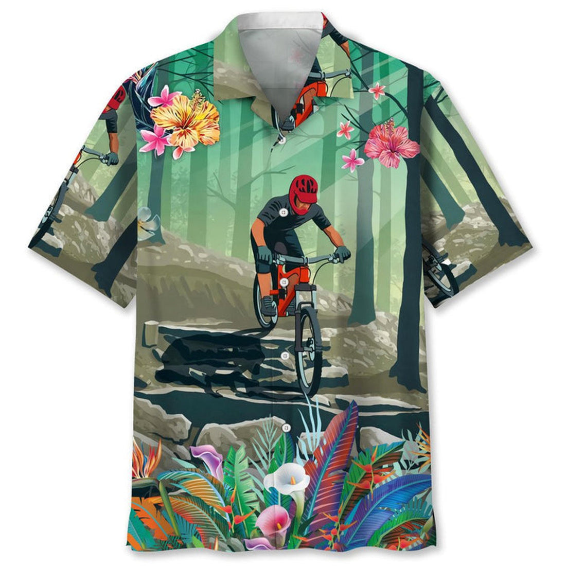 Mountain Bike Tropical Hawaiian Shirt, Unisex Summer Beach Casual Short Sleeve Summer Vacation Beach Shirts
