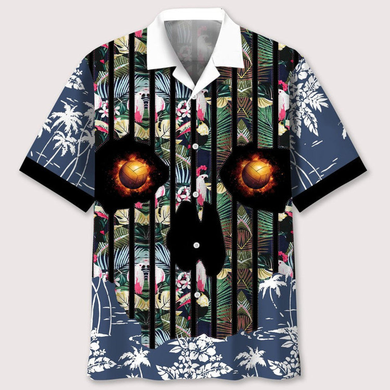 Volleyball Flower Skull Hawaiian Shirt, Idea Shirt for Volleyball Players, Skull Volleyball Shirt