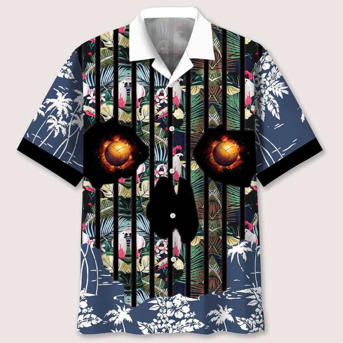 Volleyball Flower Skull Hawaiian Shirt, Idea Shirt for Volleyball Players, Skull Volleyball Shirt