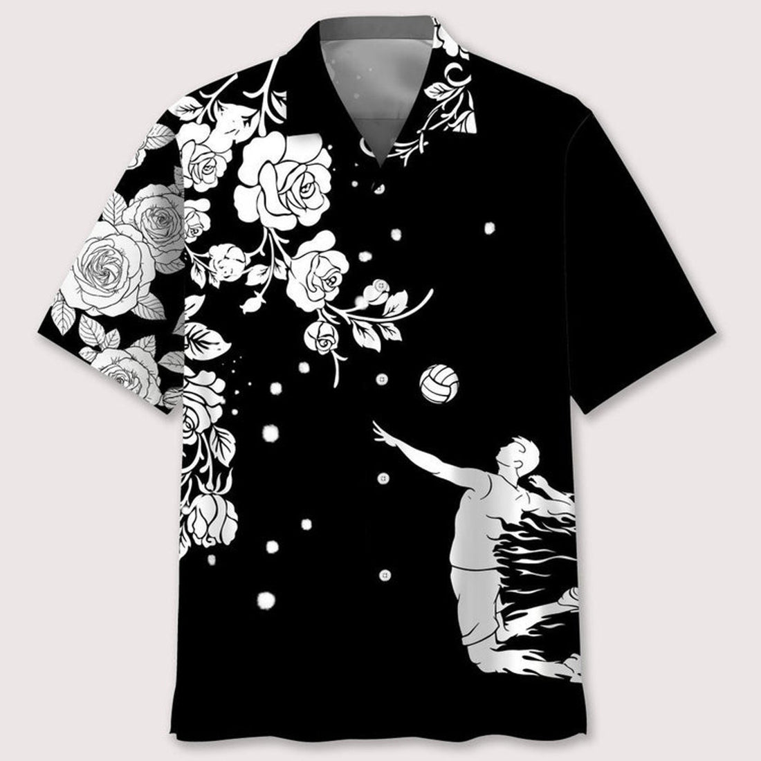 Volleyball Rose Black and White Hawaiian Shirt, Volleyball Hawaiian Shirt, Sport Shirt