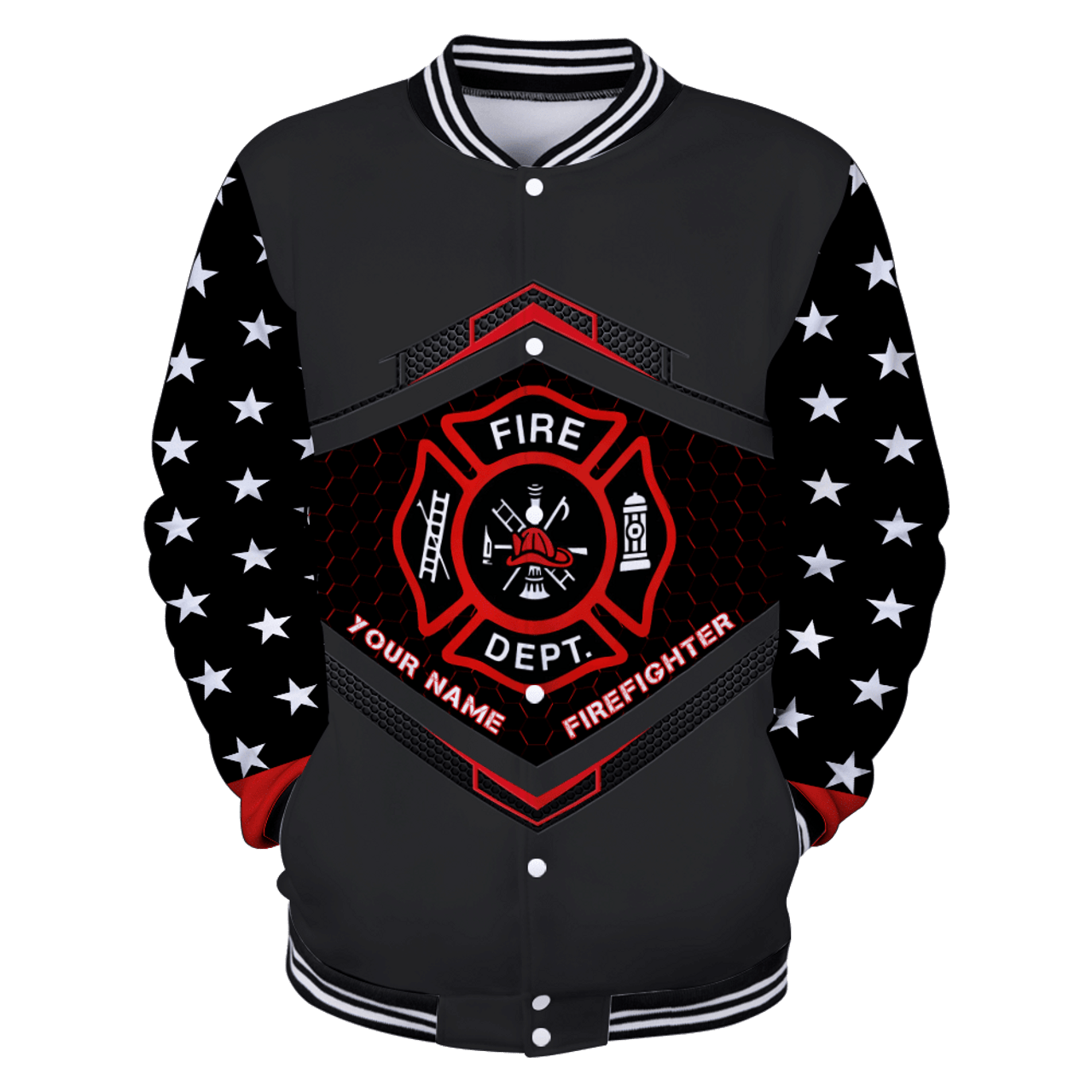 FUNSTUFFPRINT Customize Name Firefighter 3D Baseball Jacket
