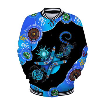 FUNSTUFFPRINT Aboriginal Naidoc Week Blue Turtle Lizard 3D Baseball Jacket