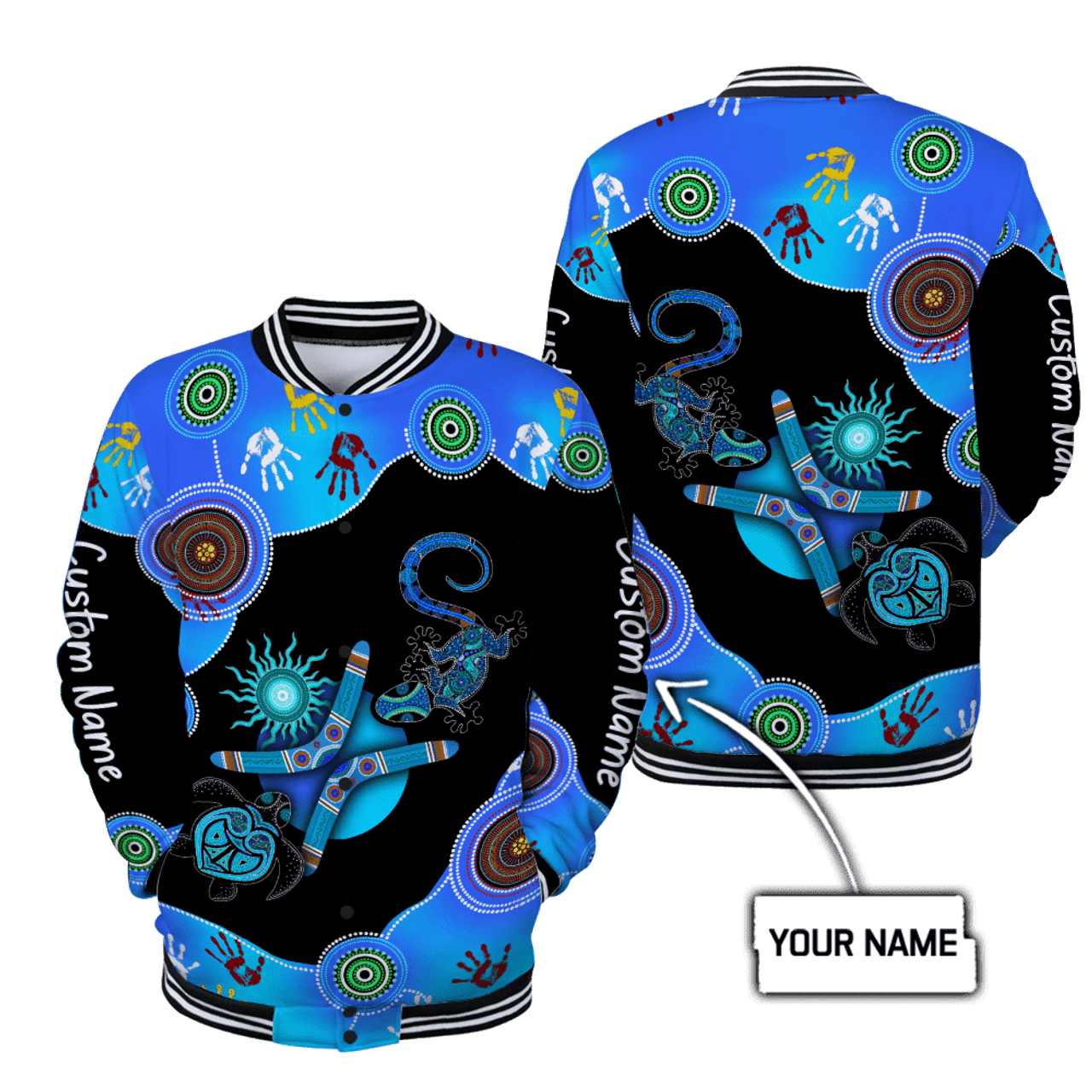 FUNSTUFFPRINT Custom name Aboriginal Naidoc Week Blue Turtle Lizard 3D Baseball Jacket