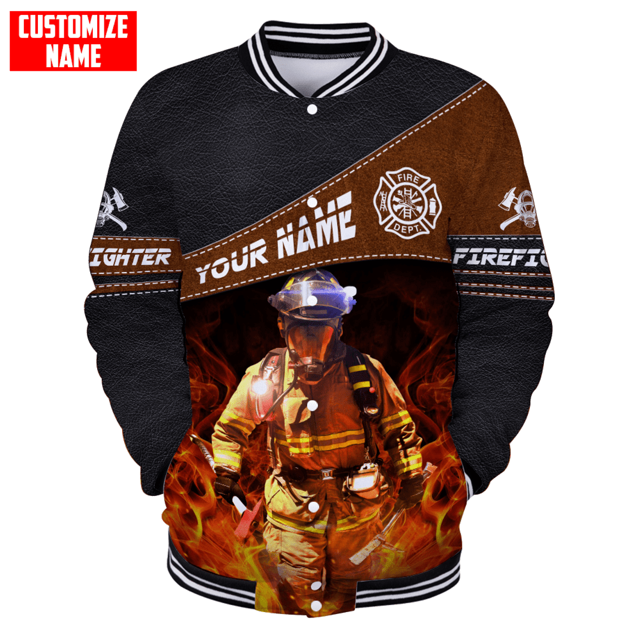 FUNSTUFFPRINT Customized Name Firefighter 3D Baseball Jacket