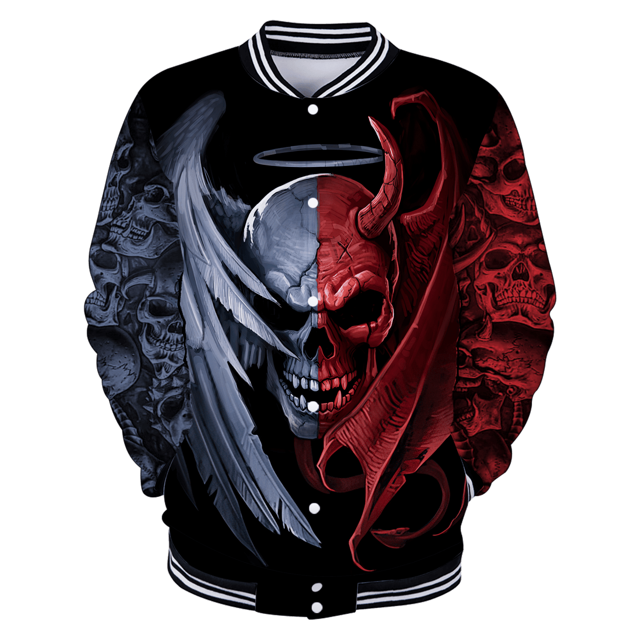 FUNSTUFFPRINT Gentle And Evil Skull 3D Baseball Jacket