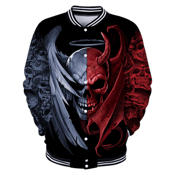 FUNSTUFFPRINT Gentle And Evil Skull 3D Baseball Jacket