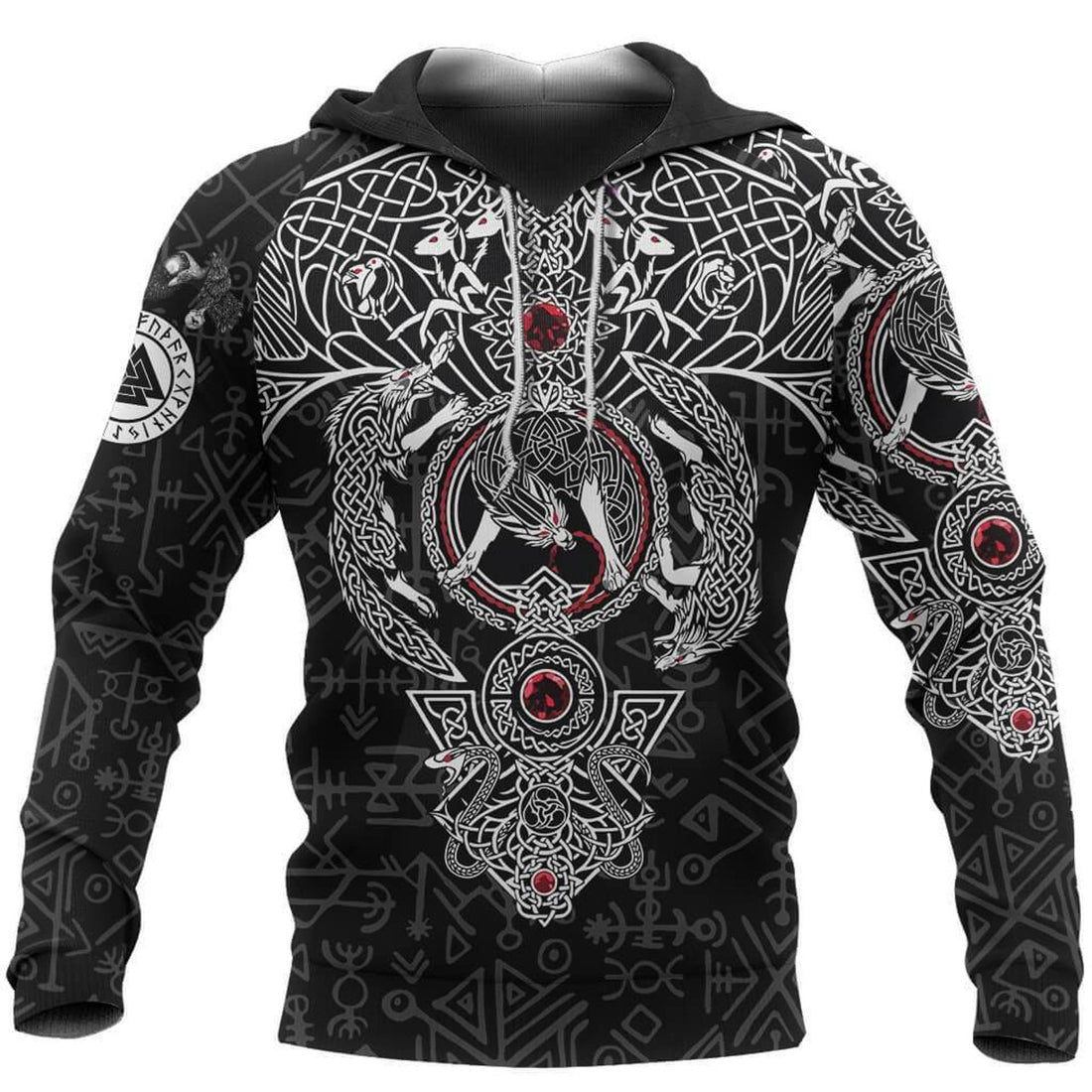 FUNSTUFFPRINT Vikings Fenrir Skoll And Hati Valknut Raven 3D Hoodie and Zip Hoodie