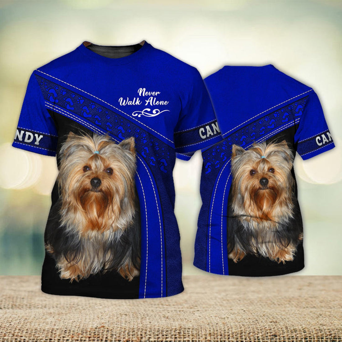 FUNSTUFFPRINT CANDY Love Never Walk Alone Love Blue Ver2 3D Full Print T-Shirt, Shirt For Dog Lovers, Dog Memorial Gifts for loss of Dog 3D T-shirt