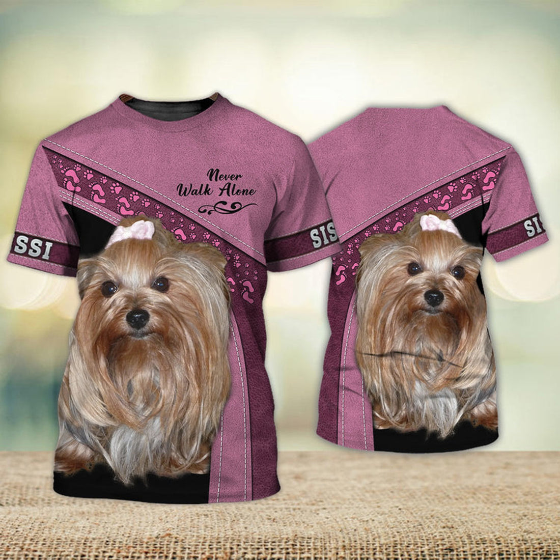 FUNSTUFFPRINT SISSI Love Never Walk Alone Love Pink 3D Full Print T-Shirt, Shirt For Dog Lovers, Dog Memorial Gifts for loss of Dog 3D T-shirt