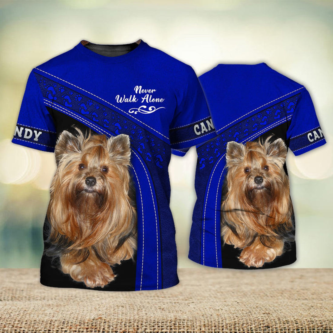 FUNSTUFFPRINT CANDY Love Never Walk Alone Love Blue Ver1 3D Full Print T-Shirt, Shirt For Dog Lovers, Dog Memorial Gifts for loss of Dog 3D T-shirt