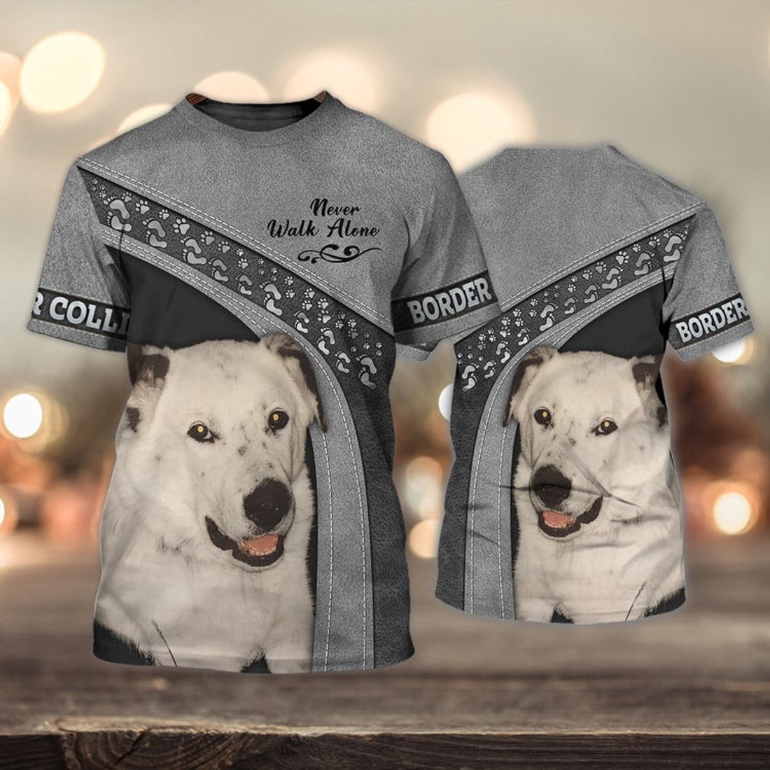 FUNSTUFFPRINT White Border Collie Never Walk Alone 3D Full Print T-Shirt , Shirt For Dog Lovers, Dog Memorial Gifts for loss of Dog 3D T-shirt