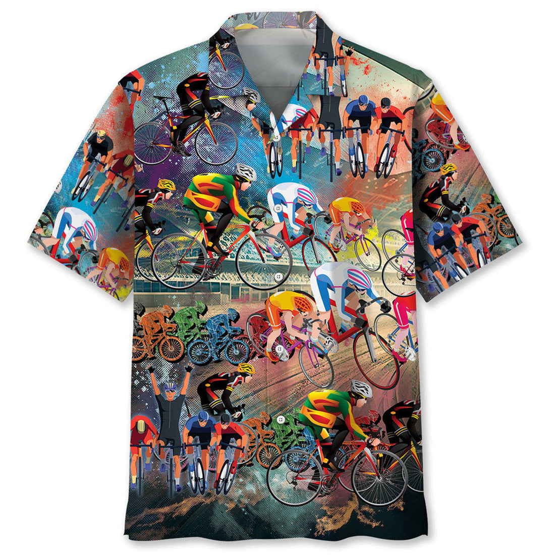 Cycling Vintage Hawaiian Shirt, Cycling Color Pattern Hawaii Shirt for Men